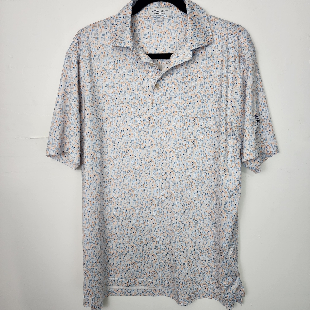 Peter Millar Summer Comfort Polo Medium Men's Golf SBR The Dye Course Wine Beer